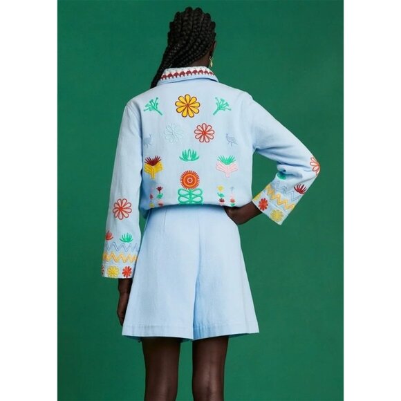 & Other Stories x Sindiso Khumalo Embroidered Shorts in Blue - Picture 3 of 5